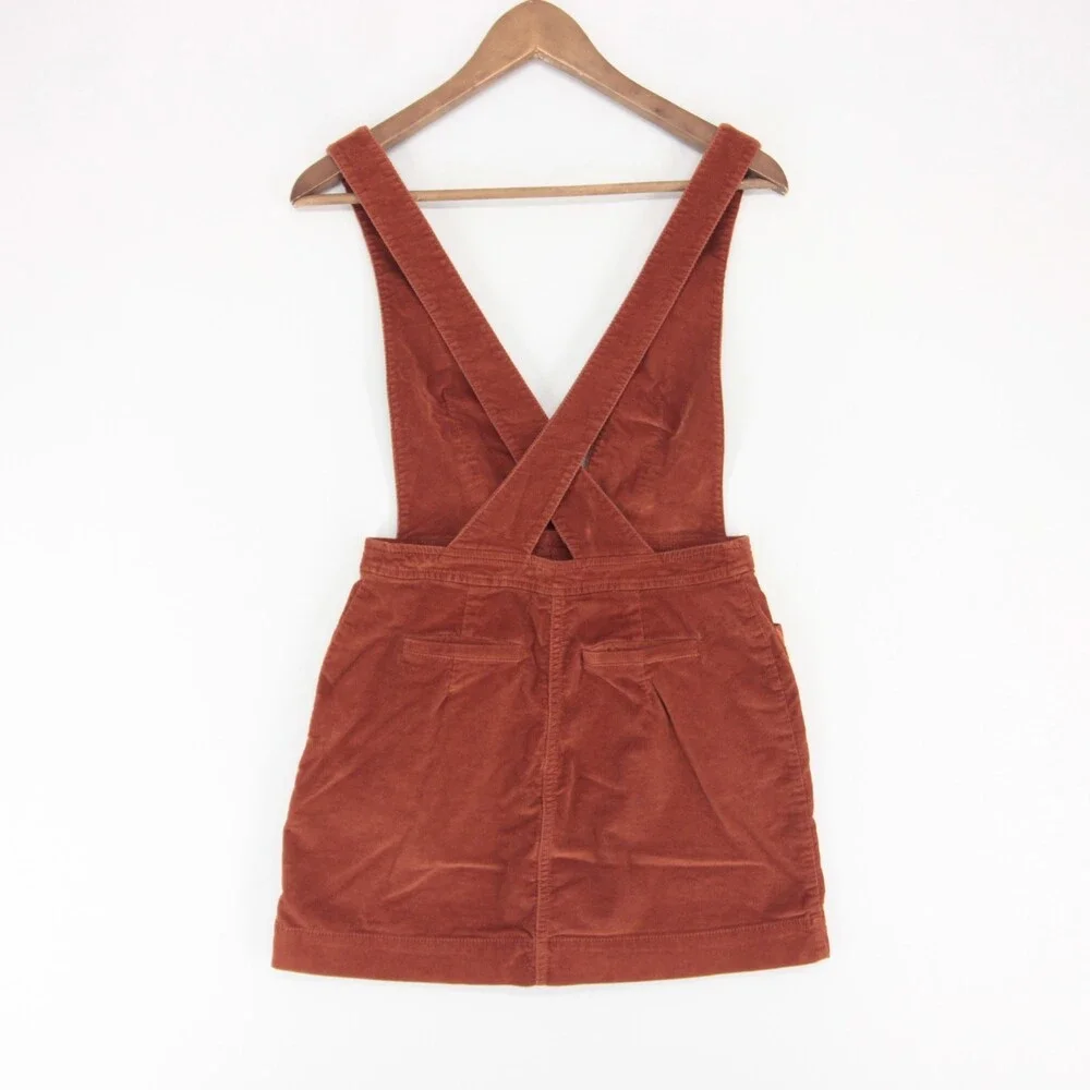 Free People Old School Love Pinafore Dress Womens 2 Rust Corduroy Button Front